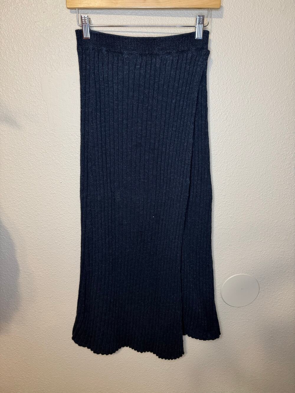 Free People Better Days Wrap Ribbed Knit Cozy Body Con Midi Skirt Med Navy Blue